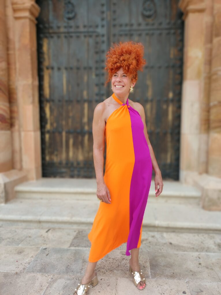 Vestido bicolor naranja